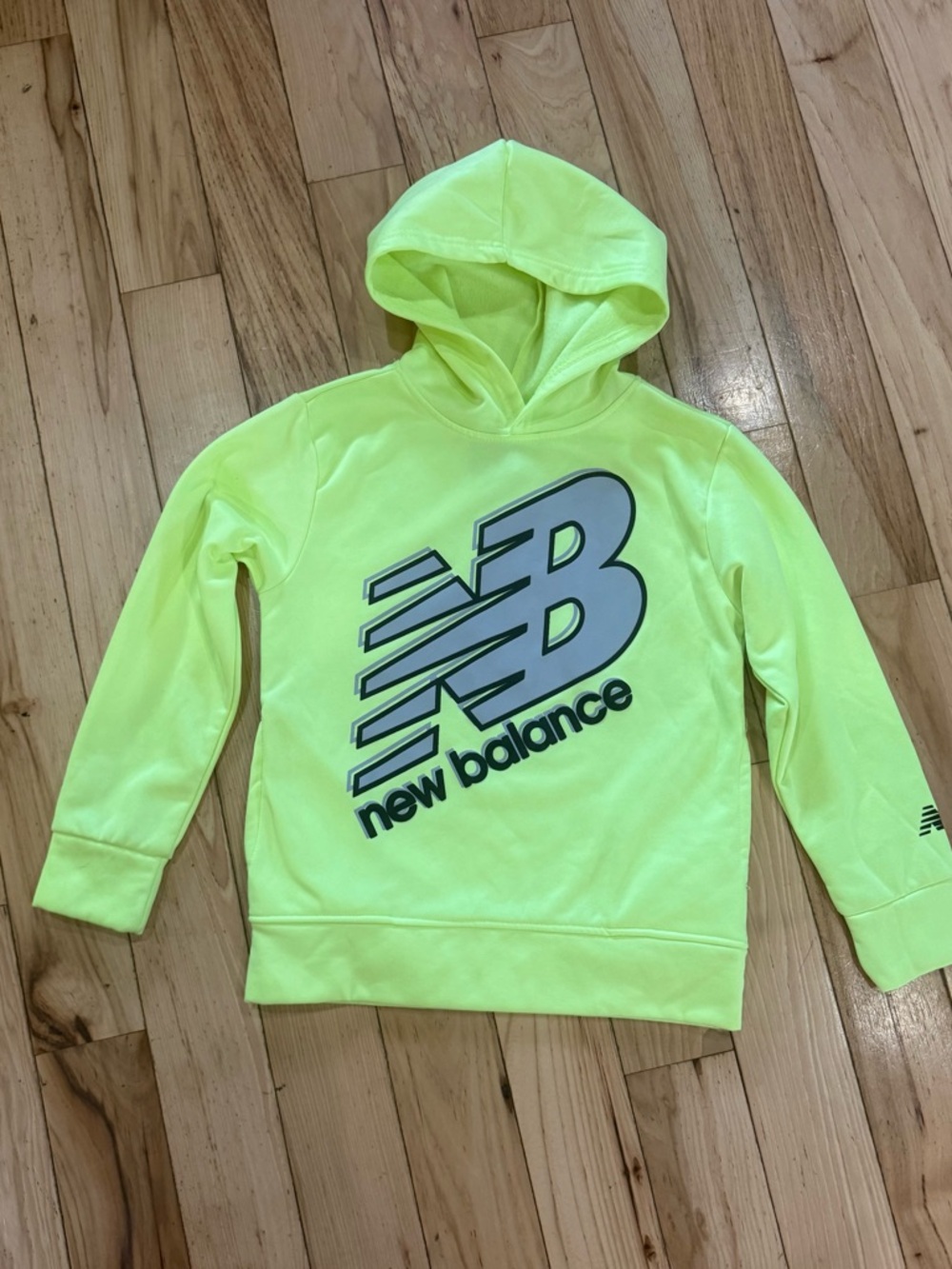 New Balance Kids Neon Yellow Pullover Hoodie with Grey Logo